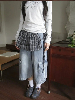 Vintage Washed Cropped Jeans With Pockets Jeans
