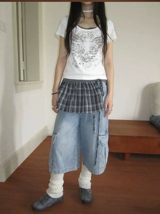 Vintage Washed Cropped Jeans With Pockets Jeans