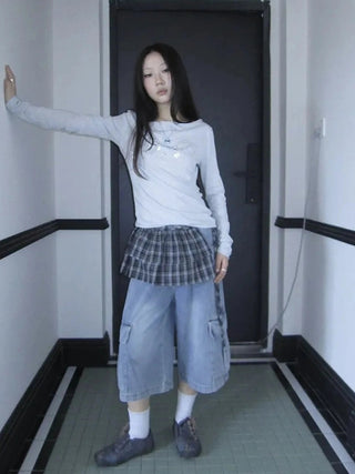 Vintage Washed Cropped Jeans With Pockets Jeans