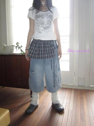Vintage Washed Cropped Jeans With Pockets Jeans