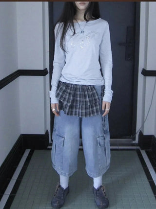 Vintage Washed Cropped Jeans With Pockets Jeans