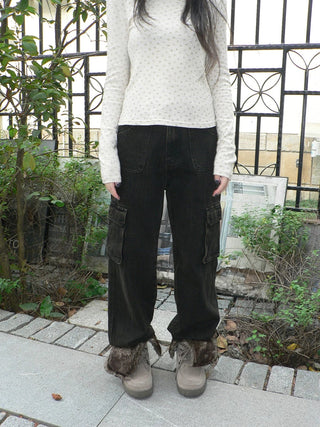 Vintage Washed High Waist Straight Leg Button Fly Cotton Pockets Womens Jeans