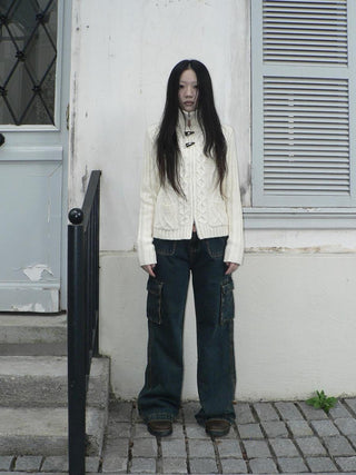Vintage Washed High Waist Straight Leg Button Fly Cotton Pockets Womens Jeans