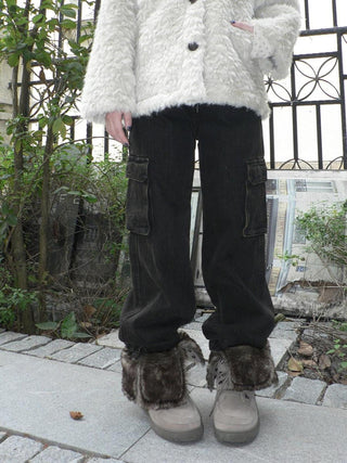 Vintage Washed High Waist Straight Leg Button Fly Cotton Pockets Womens Jeans