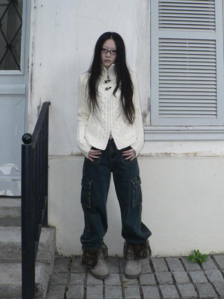 Vintage Washed High Waist Straight Leg Button Fly Cotton Pockets Womens Jeans
