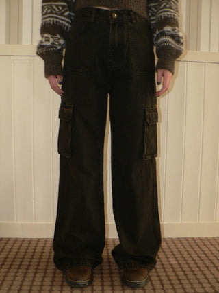 Vintage Washed High Waist Straight Leg Button Fly Cotton Pockets Womens Jeans