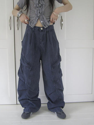 Vintage Washed Pleated Pocket Cargo Pants