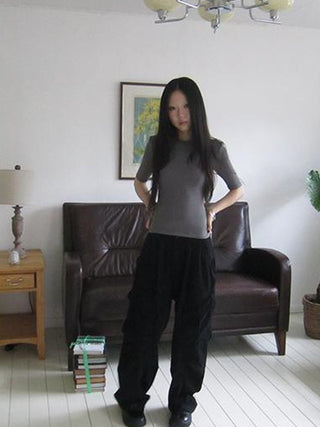 Vintage Washed Pleated Pocket Cargo Pants