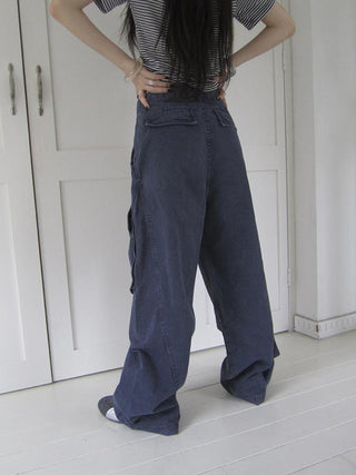 Vintage Washed Pleated Pocket Cargo Pants