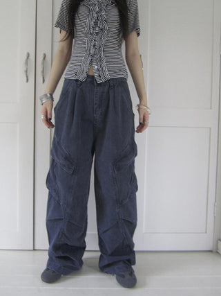 Vintage Washed Pleated Pocket Cargo Pants