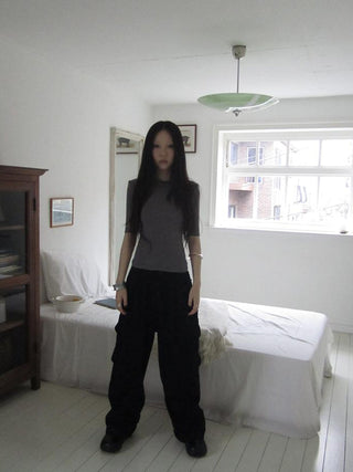 Vintage Washed Pleated Pocket Cargo Pants
