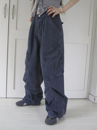 Vintage Washed Pleated Pocket Cargo Pants