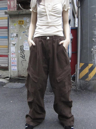 Vintage Washed Pleated Pocket Cargo Pants