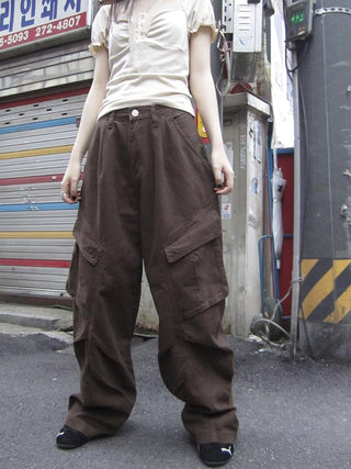 Vintage Washed Pleated Pocket Cargo Pants