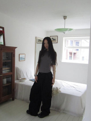 Vintage Washed Pleated Pocket Cargo Pants