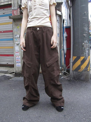 Vintage Washed Pleated Pocket Cargo Pants