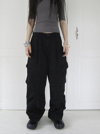 Vintage Washed Pleated Pocket Cargo Pants