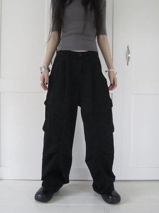 Vintage Washed Pleated Pocket Cargo Pants