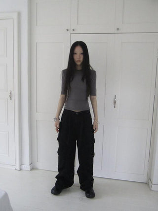 Vintage Washed Pleated Pocket Cargo Pants