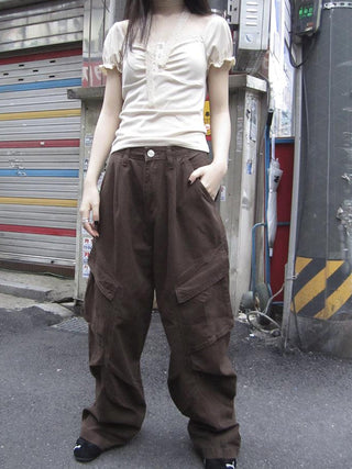 Vintage Washed Pleated Pocket Cargo Pants