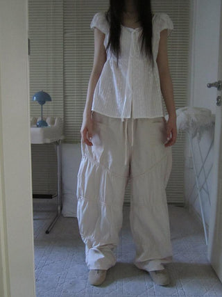 Vintage Wide Leg Trousers With Adjustable Waist Tie