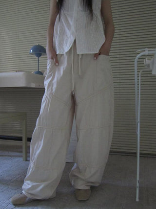 Vintage Wide Leg Trousers With Adjustable Waist Tie