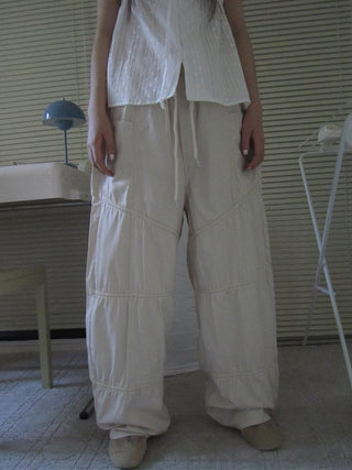 Vintage Wide Leg Trousers With Adjustable Waist Tie
