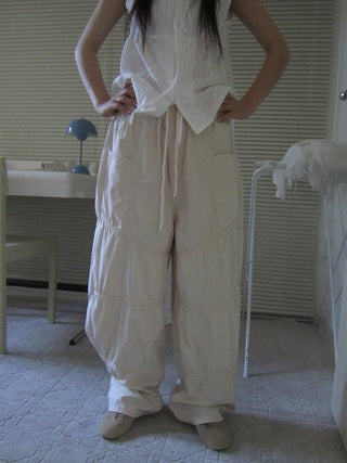 Vintage Wide Leg Trousers With Adjustable Waist Tie
