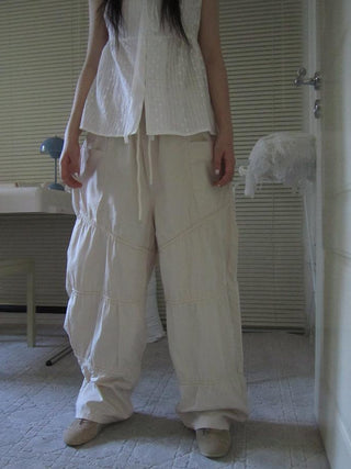 Vintage Wide Leg Trousers With Adjustable Waist Tie