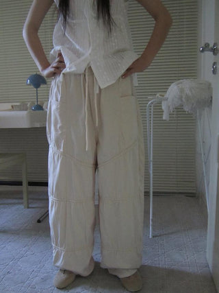 Vintage Wide Leg Trousers With Adjustable Waist Tie