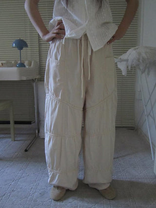 Vintage Wide Leg Trousers With Adjustable Waist Tie