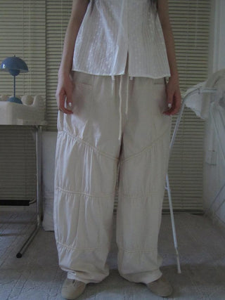 Vintage Wide Leg Trousers With Adjustable Waist Tie