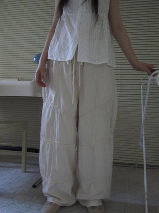 Vintage Wide Leg Trousers With Adjustable Waist Tie