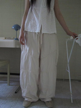 Vintage Wide Leg Trousers With Adjustable Waist Tie