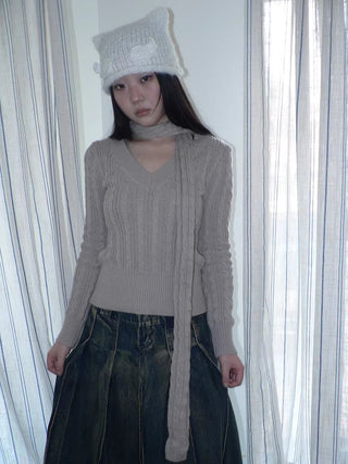 Vintage Workwear V Neck Slim Fit Minimal Casual Women Black Gray Sweater