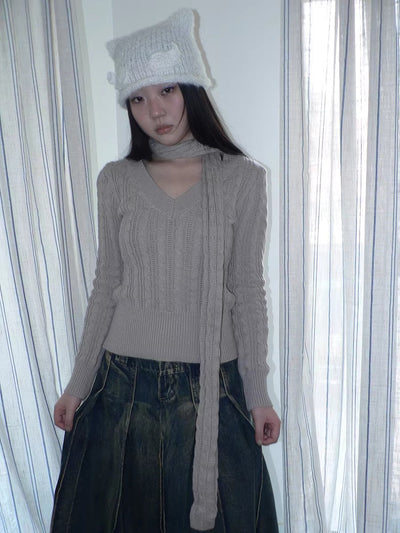 Vintage Workwear V Neck Slim Fit Minimal Casual Women Black Gray Sweater