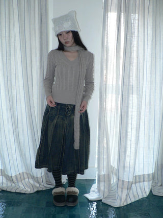 Vintage Workwear V Neck Slim Fit Minimal Casual Women Black Gray Sweater