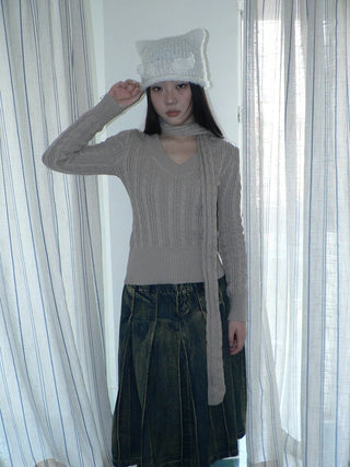 Vintage Workwear V Neck Slim Fit Minimal Casual Women Black Gray Sweater