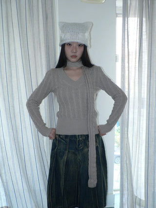 Vintage Workwear V Neck Slim Fit Minimal Casual Women Black Gray Sweater