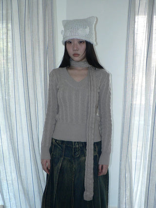 Vintage Workwear V Neck Slim Fit Minimal Casual Women Black Gray Sweater
