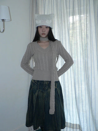 Vintage Workwear V Neck Slim Fit Minimal Casual Women Black Gray Sweater