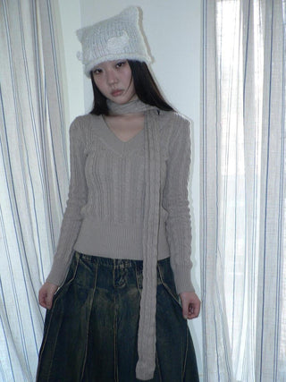 Vintage Workwear V Neck Slim Fit Minimal Casual Women Black Gray Sweater
