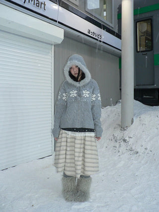 Warm Thermal Relaxed Knit Zipper Detail Hooded Loose Fit Women Hoodies