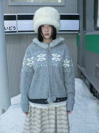 Warm Thermal Relaxed Knit Zipper Detail Hooded Loose Fit Women Hoodies