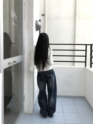 Washed Vintage Wide Leg Natural Waist Zipper Fly Women Relaxed Fit Jeans