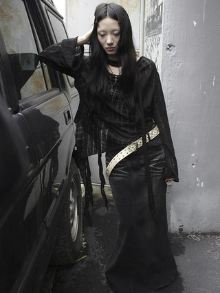 Wasteland Style Asymmetrical Collar Knit Top with Scarf