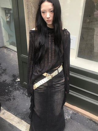 Wasteland Style Asymmetrical Collar Knit Top with Scarf