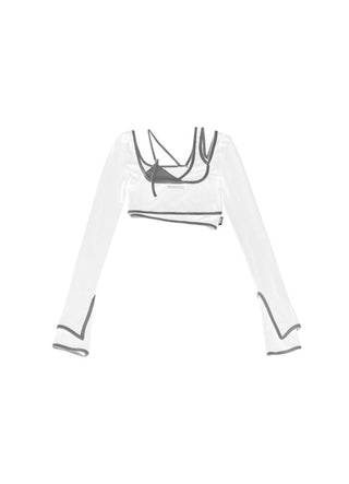 [AnyQ] Contrast hemm fake two-piece crop top