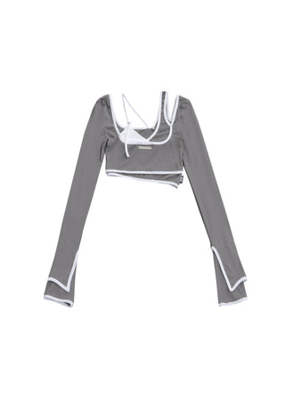 [AnyQ] Contrast hemm fake two-piece crop top