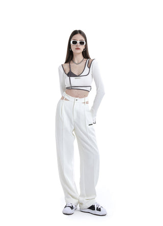 [AnyQ] Contrast hemm fake two-piece crop top